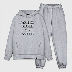 Мужской костюм оверсайз Надпись на английском: мода украла мою улыбку, цвет: меланж