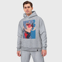 Мужской костюм оверсайз Девушка в очках арт, цвет: меланж — фото 2