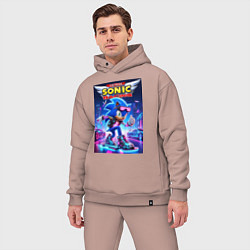 Мужской костюм оверсайз Sonic racing team - hedgehog on a board, цвет: пыльно-розовый — фото 2