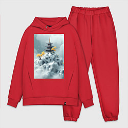 Мужской костюм оверсайз Тихий японский пейзаж, цвет: красный