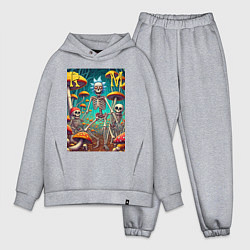 Мужской костюм оверсайз Скелеты Рика и Морти на грибной поляне - нейроарт, цвет: меланж