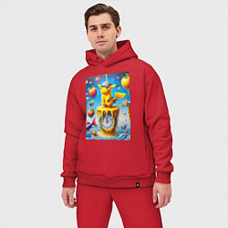 Мужской костюм оверсайз Funny Pikachu and fishes - surrealism, цвет: красный — фото 2