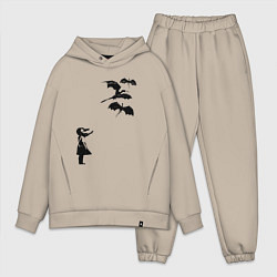 Мужской костюм оверсайз Девочка и дракончики, цвет: миндальный