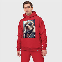 Мужской костюм оверсайз Чувак питбуль в тёмных очках, цвет: красный — фото 2