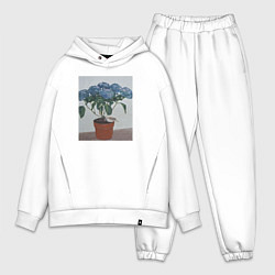 Мужской костюм оверсайз Спящий воробушек на гортензии, цвет: белый