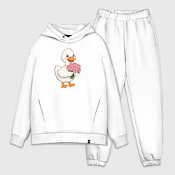 Мужской костюм оверсайз Милая уточка с букетом роз, цвет: белый