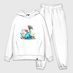 Мужской костюм оверсайз Бирюзовый дракон, цвет: белый