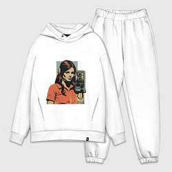 Мужской костюм оверсайз Девушка у винтажного телефона поп-арт 1970-е, цвет: белый