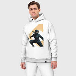 Мужской костюм оверсайз Девушка ниндзя поп-арт ретро 1970-е - куноити, цвет: белый — фото 2