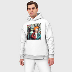Мужской костюм оверсайз Bender and Fry on a graffiti background, цвет: белый — фото 2