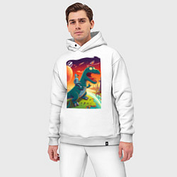 Мужской костюм оверсайз Бендер сидит верхом на тираннозавре, цвет: белый — фото 2