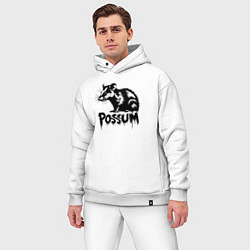 Мужской костюм оверсайз Опоссум в стиле граффити, цвет: белый — фото 2