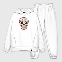 Мужской костюм оверсайз Сахарный череп графика, цвет: белый