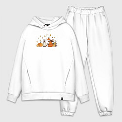 Мужской костюм оверсайз Лиса с тыквами и фонарём, цвет: белый