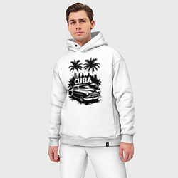 Мужской костюм оверсайз Ретро-Куба пальмы и автомобиль, цвет: белый — фото 2