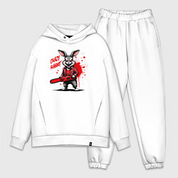 Мужской костюм оверсайз Маниакальный кролик с бензопилой, цвет: белый