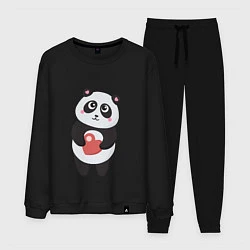 Костюм хлопковый мужской Панда с сердечком, цвет: черный