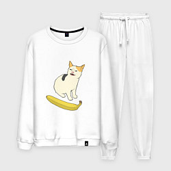 Костюм хлопковый мужской Cat no banana meme, цвет: белый