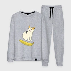 Костюм хлопковый мужской Cat no banana meme, цвет: меланж