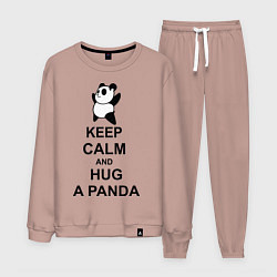 Костюм хлопковый мужской Keep Calm & Hug A Panda, цвет: пыльно-розовый