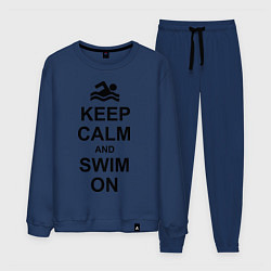 Костюм хлопковый мужской Keep Calm & Swim On, цвет: тёмно-синий