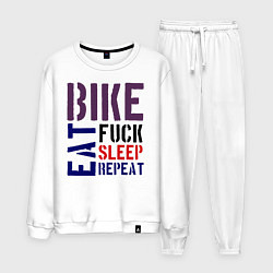 Костюм хлопковый мужской Bike eat sleep repeat, цвет: белый