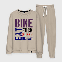 Костюм хлопковый мужской Bike eat sleep repeat, цвет: миндальный