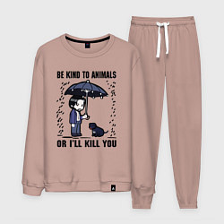 Костюм хлопковый мужской Be kind to animals or I'll kil, цвет: пыльно-розовый