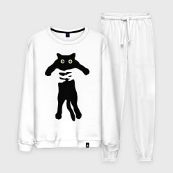 Костюм хлопковый мужской Черный кот в руках, цвет: белый