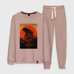 Костюм хлопковый мужской Godzilla and red sun, цвет: пыльно-розовый