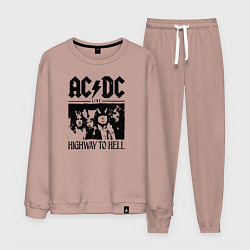 Костюм хлопковый мужской ACDC highway to hell, цвет: пыльно-розовый