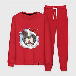 Костюм хлопковый мужской Собачий Санта, цвет: красный