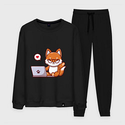 Костюм хлопковый мужской Cute fox and laptop, цвет: черный