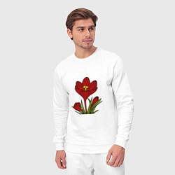Костюм хлопковый мужской Красные тюльпаны, цвет: белый — фото 2