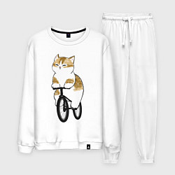 Костюм хлопковый мужской Котик на велосипеде, цвет: белый