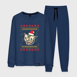 Костюм хлопковый мужской Рождественский свитер кашляющий кот, цвет: тёмно-синий
