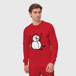 Костюм хлопковый мужской Снеговик в дудл-стиле, цвет: красный — фото 2