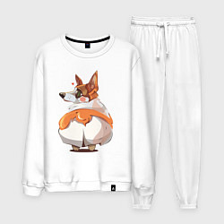 Костюм хлопковый мужской Корги пухля, цвет: белый