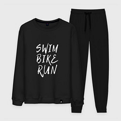 Костюм хлопковый мужской SWIM BIKE RUN, цвет: черный