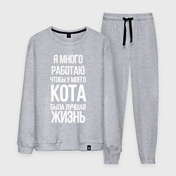Костюм хлопковый мужской Я МНОГО РАБОТАЮ ЧТОБЫ У МОЕГО КОТА, цвет: меланж
