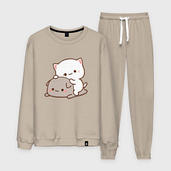 Костюм хлопковый мужской Котики играют 02, цвет: миндальный