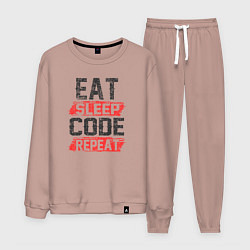 Костюм хлопковый мужской EAT SLEEP CODE REPEAT, цвет: пыльно-розовый