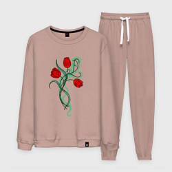 Костюм хлопковый мужской Красные тюльпаны, букет, цвет: пыльно-розовый