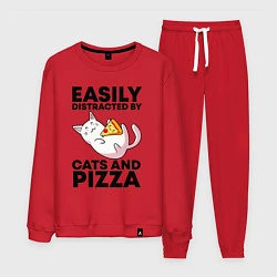 Костюм хлопковый мужской Легко отвлекаюсь на котов и пиццу, цвет: красный