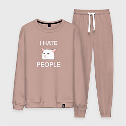 Мужской костюм I hate people, текст с белым мемным котом