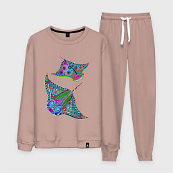 Костюм хлопковый мужской Скаты с психоделической раскраской, цвет: пыльно-розовый