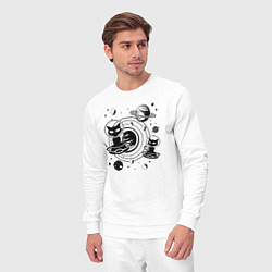 Костюм хлопковый мужской Коты пришельцы в космосе, цвет: белый — фото 2