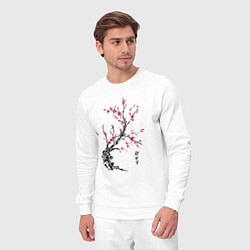 Костюм хлопковый мужской Сакура с иероглифами, цвет: белый — фото 2