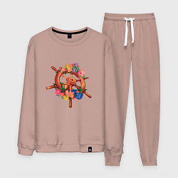 Костюм хлопковый мужской Цветочный корабельный штурвал, цвет: пыльно-розовый