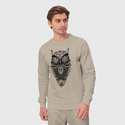 Костюм хлопковый мужской Сова в стиле Мандала Mandala Owl, цвет: миндальный — фото 2